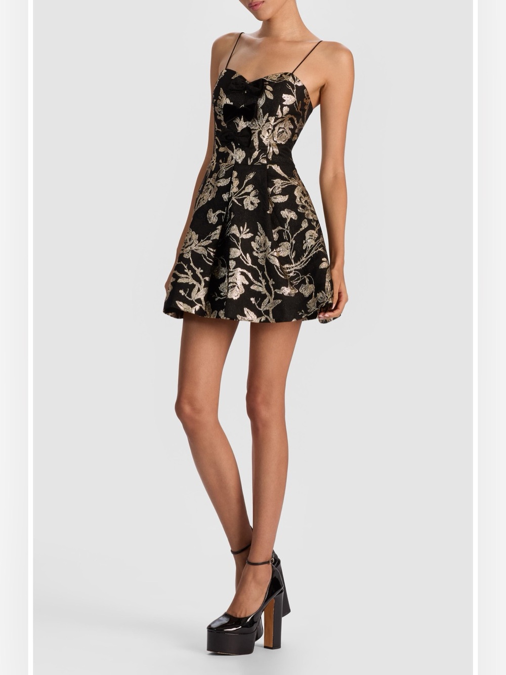 Alice + Olivia Daniela Bow Front Jacquard Mini Dress Black Gold Sz 4 NWT - Picture 6 of 6